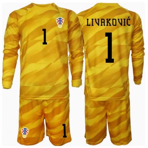 Stroje piłkarskie Chorwacja Dominik Livakovic #1 Bramkarskie Koszulka Podstawowej dla dzieci ME 2024 Długi Rękaw (+ szorty)